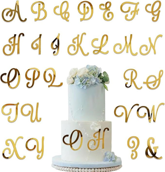 Acrylic Alphabet Cake Topper – DIY Personalized Name Cake Toppers with A-Z Gold Letter Set for Custom Wedding, Baby Shower, or Birthday Party Decorations