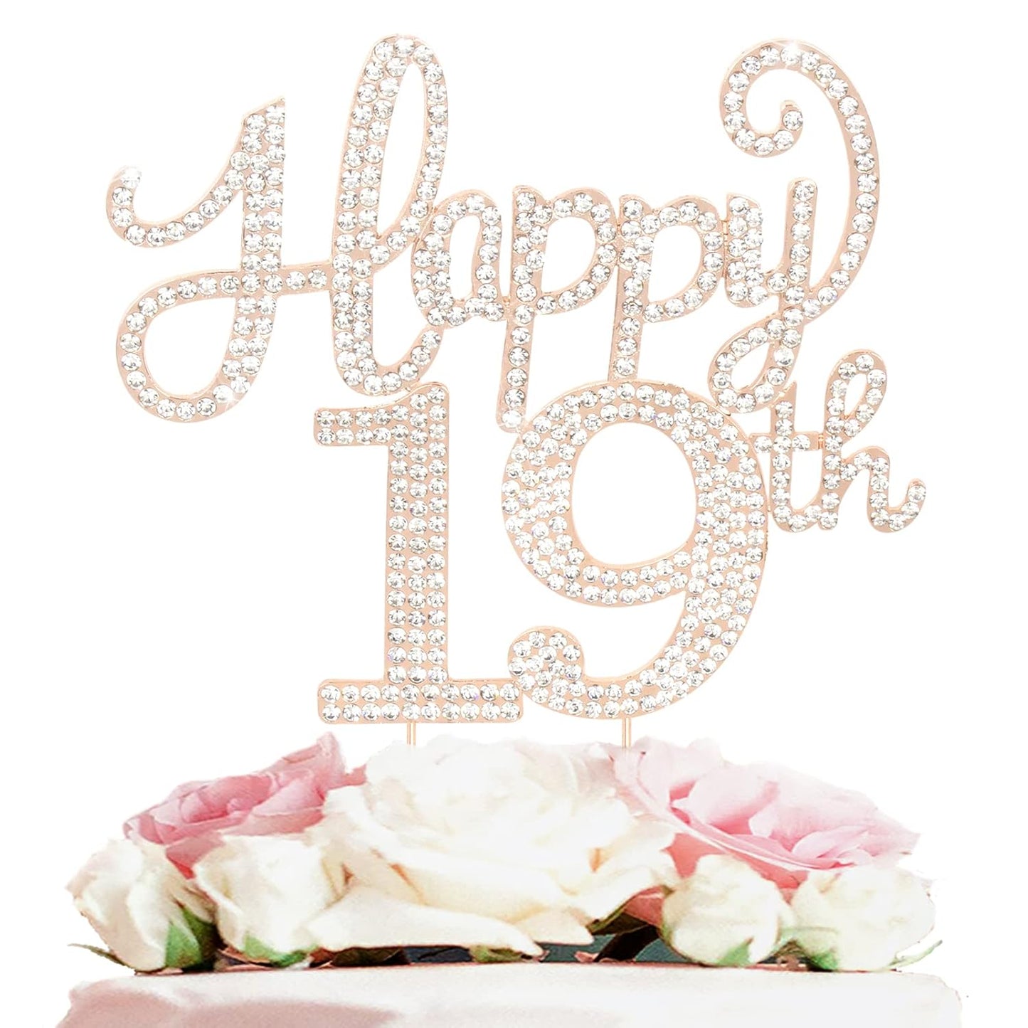 LASKYER Happy 19th Birthday Decorations,19th Birthday Gold Rhinestone Cake Topper - Cheers to Nineteen Years Old Bday Party Metal Sparkly Cake Centerpieces Sign.