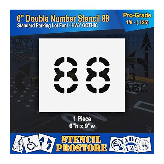 Pavement, Curb, and WheelStop Stencils - 6 inch Double Number Stencil - (88) - 6" x 9" x 1/8" (128 mil) - Pro-Grade