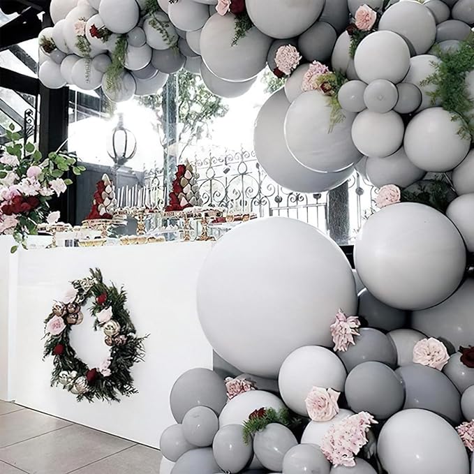 PartyWoo Gray Balloons 140pcs Different Sizes Pack of 18 12 10 5 Inch Matte Gray Latex Balloon Arch Kit for Baby Shower Graduation Wedding Anniversary Birthday Party Decorations Gray-Y71