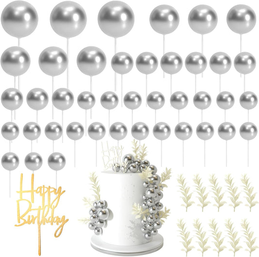 MIAHART Ball Cake Toppers Boho Grass Cake Topper Ball Cake Insert Decoration for Birthday Wedding Baby Shower Party Decorations Boho Themed Party Supplies (Silver)