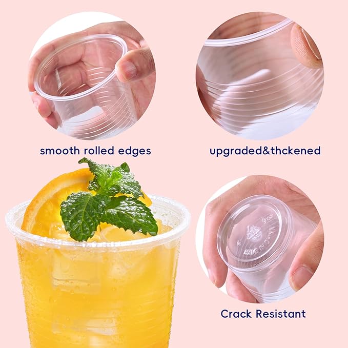 JOLLY CHEF 𝟏𝟐𝟎𝟎 𝐏𝐚𝐜𝐤 9 oz Clear Plastic Cups,9 Ounce Small Disposable Cups, Cold Party Drinking Tumblers for Tasting, Drinking and Party