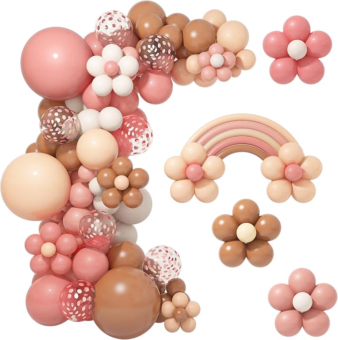 Amandir 154 Pcs Boho Balloon Arch Garland Kit, Retro Dusty Rose Pink Blush Brown Nude Balloons for Boho Theme Birthday Baby Shower Wedding Party Decorations Supplies