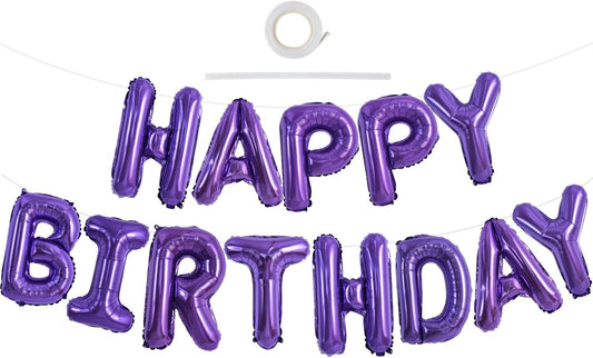 TONIFUL Purple Happy Birthday Balloons Banner 16 Inch Mylar Foil Letters Birthday Sign Banner Bunting Reusable for Girls Boys Kids & Adults Birthday Decorations and Halloween Party Supplies