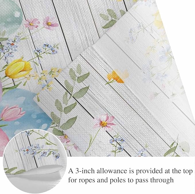 Easter Eggs Banner 3Pcs Indoor Outdoor Hanging Banner Flag Spring Daisy Eucalyptus Leaves Gray Wooden Sign for Fireplace Mantel Decorative Bunting Garland Valance for Shop Door Mantle Decor 9.8"x15.8"