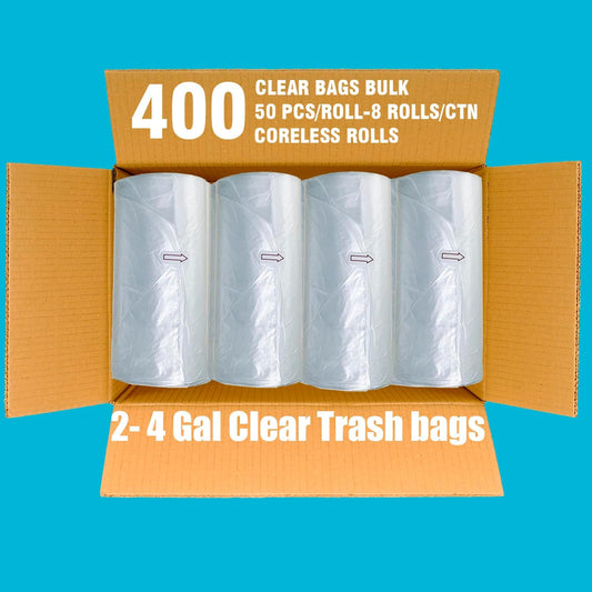 2-4 Gallon Trash Bags, 400 Count Bulk, Clear Plastic Recycling Bags, Small Multi-purpose Garbage Bags for Business Home Bathroom Kitchen Commercial and Industrial