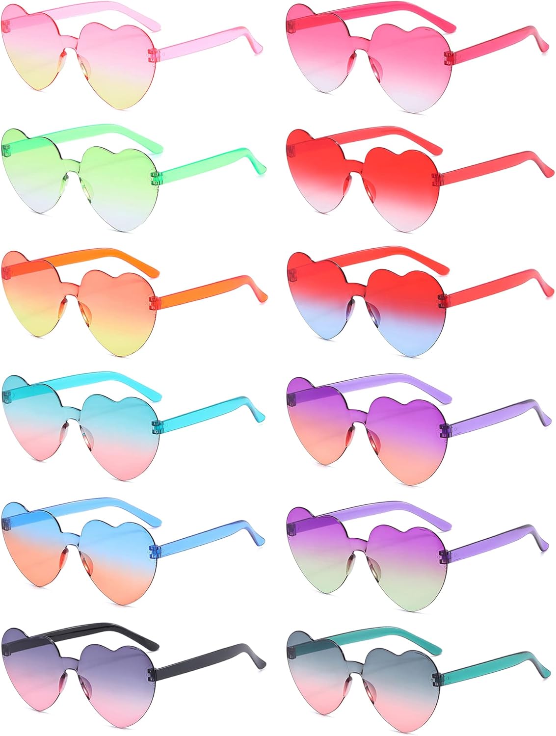 Heart Shaped Rimless Sunglasses 12Pack, Bachelor Party Cool Colorful Funky Sunglasses