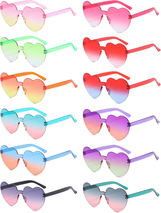 Heart Shaped Rimless Sunglasses 12Pack, Bachelor Party Cool Colorful Funky Sunglasses
