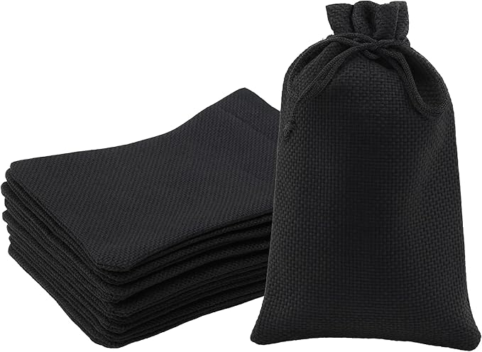 Mandala Crafts 7X9 Inch Black Burlap Drawstring Gift Bags for Favors - 20 Medium Linen Sacks Gift Pouches for Candy, Coffee, Jewelry, Wedding, and Party Supplies