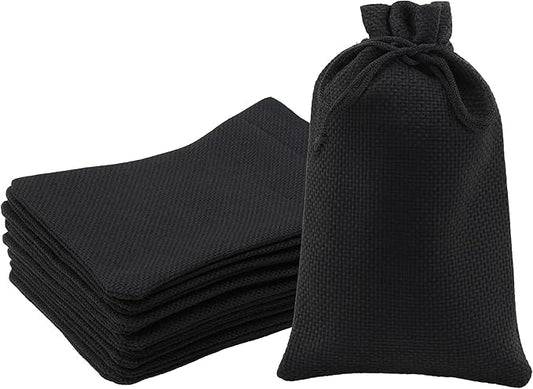Mandala Crafts 7X9 Inch Black Burlap Drawstring Gift Bags for Favors - 20 Medium Linen Sacks Gift Pouches for Candy, Coffee, Jewelry, Wedding, and Party Supplies
