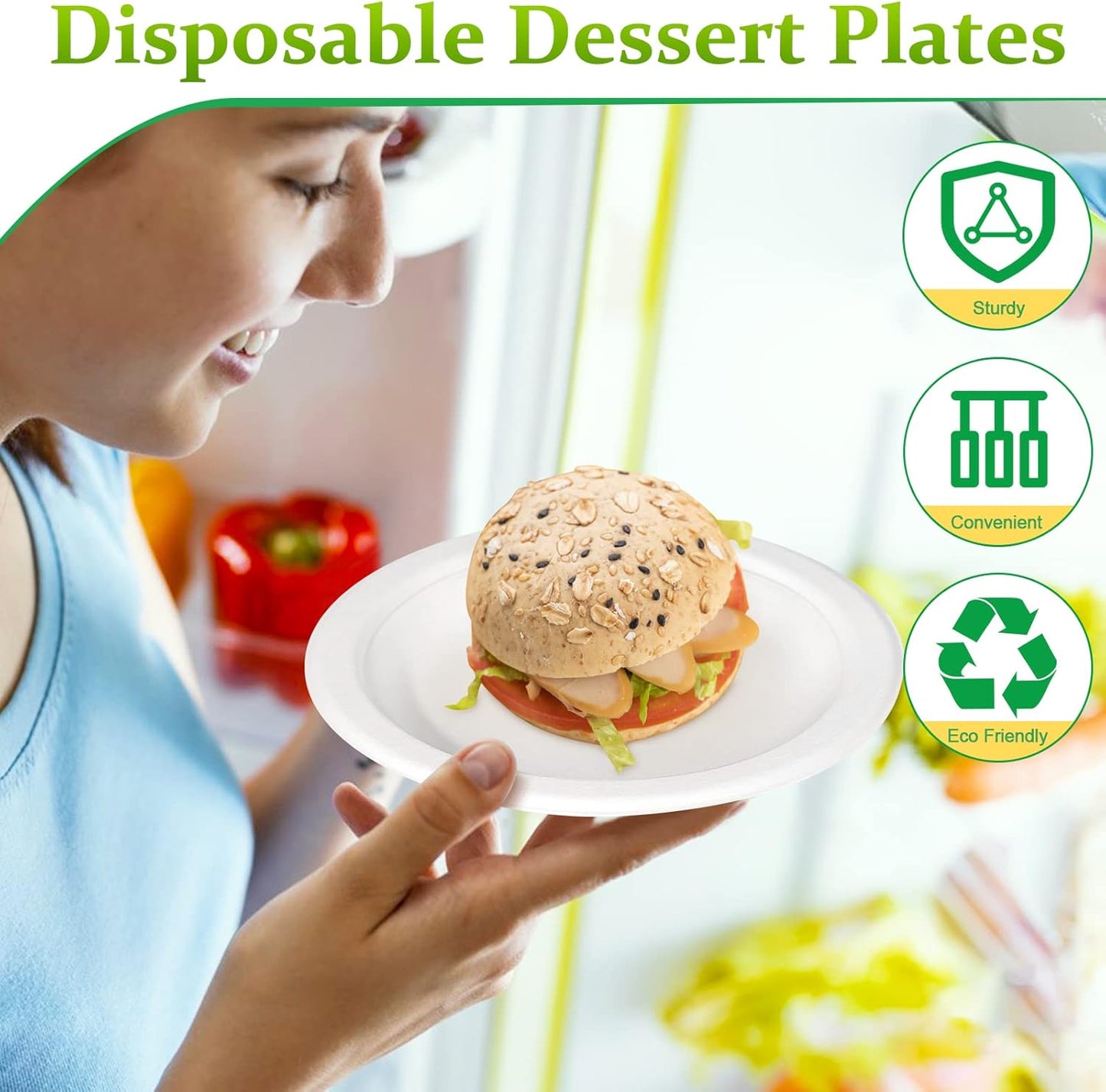 300 Pack Small Compostable Paper Plates, 6 inch, Made from Sugarcane Fibers, Recycled, White