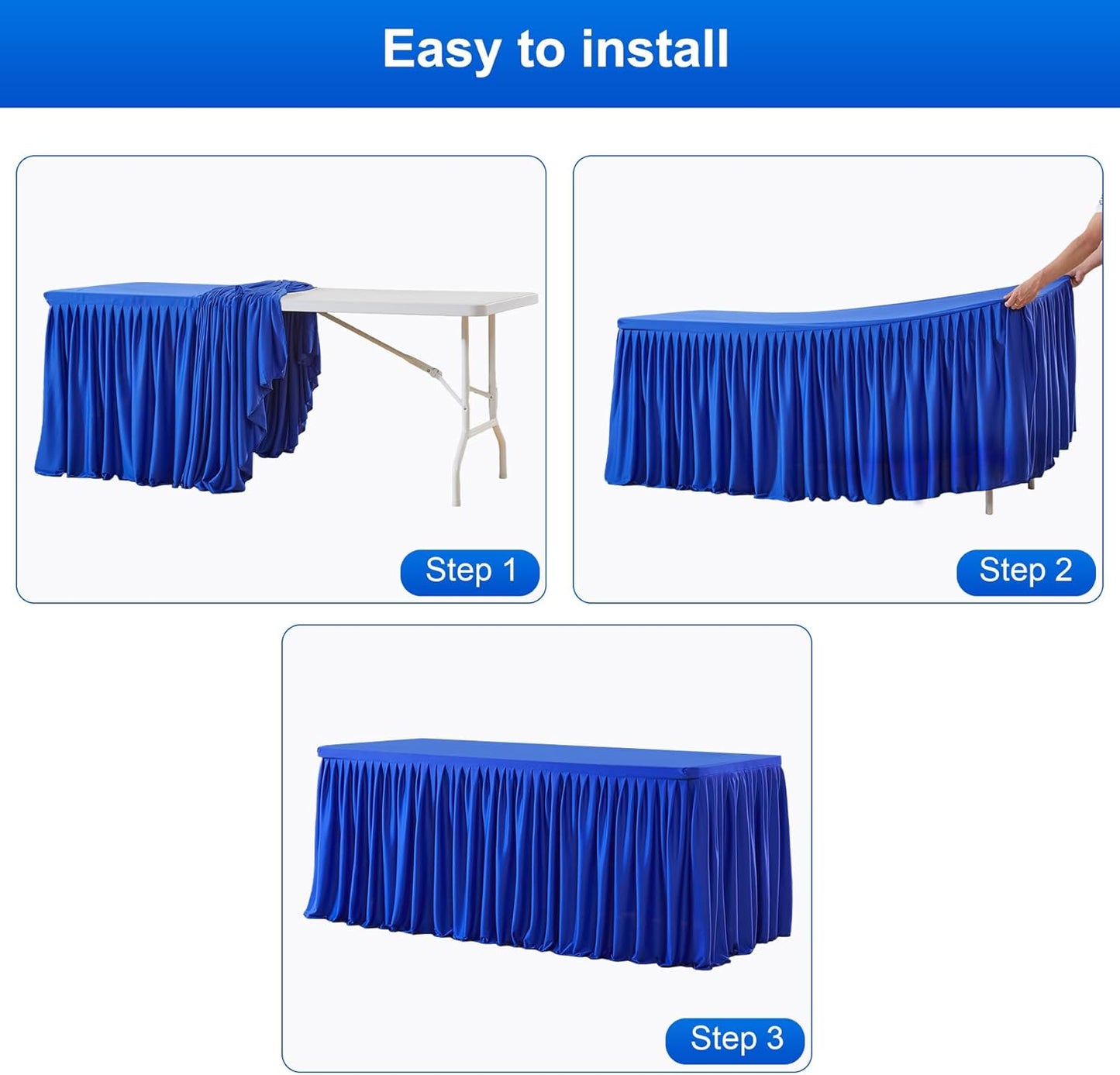 Royal Blue Polyester Table Clothes for 4 Foot Rectangle Tables, Wrinkle Free Fitted Table Cover 4ft Stretch Tablecloths with Skirt for Parties Weddings Birthday Banquet Baby Shower