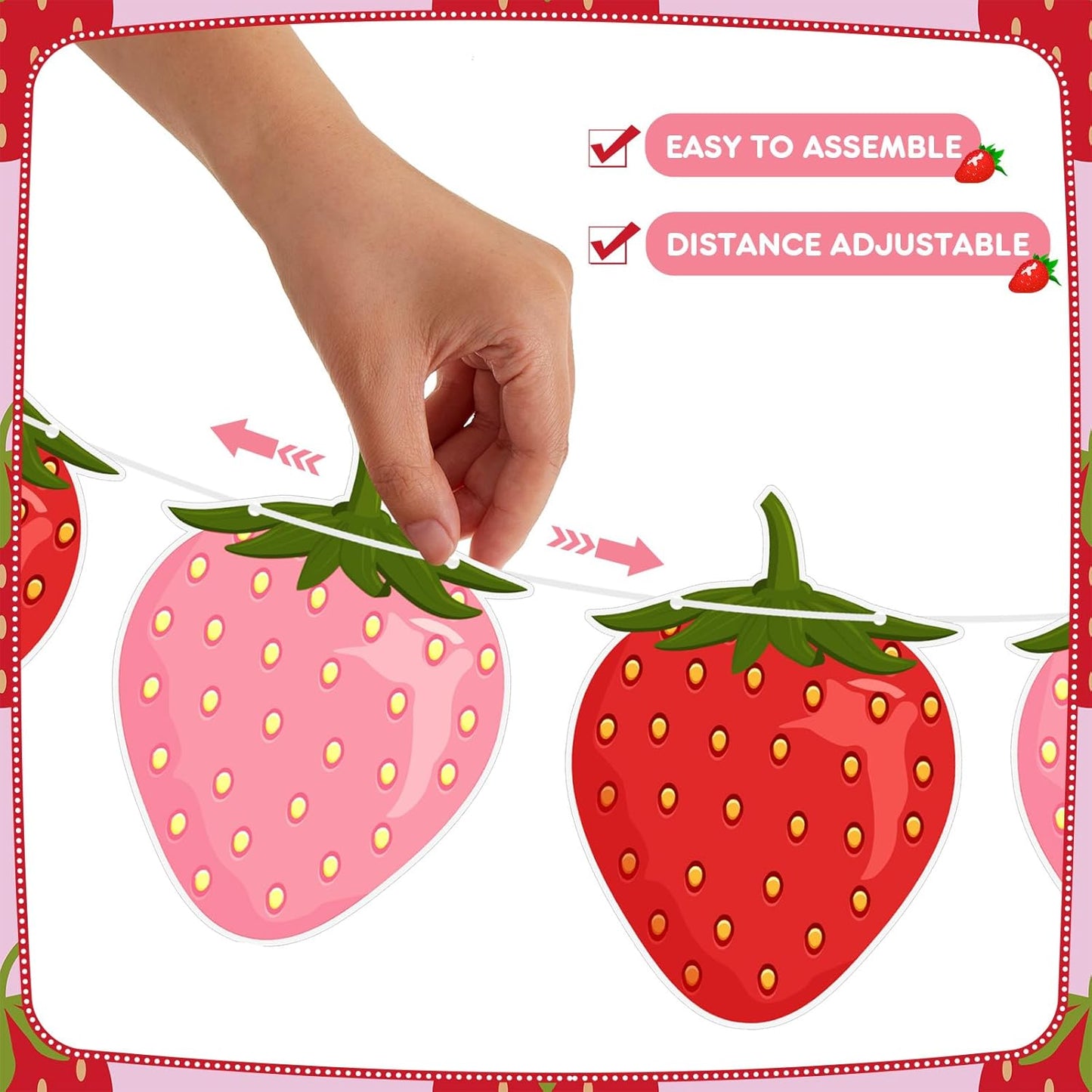 Lewtemi 4 Pcs Berry First Birthday Decor Strawberry Baby Shower Decorations Hanging Banner Berry Garland for Strawberry Themed Party Favors Supplies(Red, Pink)