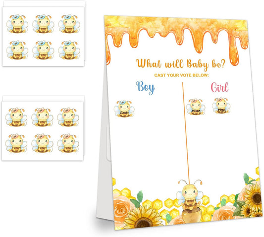 LNOKRIM Gender Reveal Party Games, Bee Theme Baby Gender Reveal Voting Board Sign, 48 Boy Girl Voting Stickers, He or She, Gender Reveal Party Centerpiece Decorations (12x17)