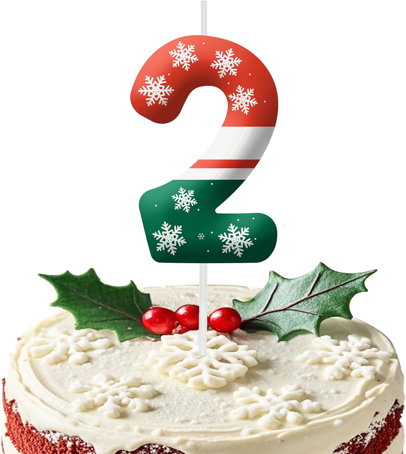 Christmas 2nd Birthday Number Candles, Number 2 Candle Cake Toppers for Christmas Themed Parties, 2nd Birthday Cake Candles for Boys and Girls, Kids Party Supplies