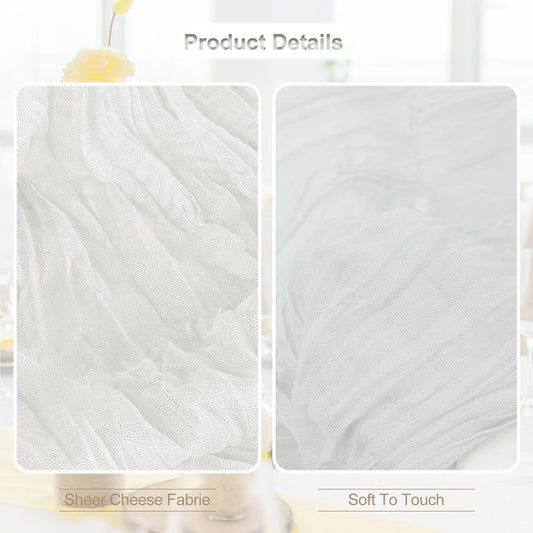 10 Pack White Cheesecloth Table Runner 35x120 Inch 10Ft Rustic Gauze Cheese Cloth Thanksgiving Table Runner Sheer Cheesecloth Table Runners for Wedding Party Bridal Shower Decoration