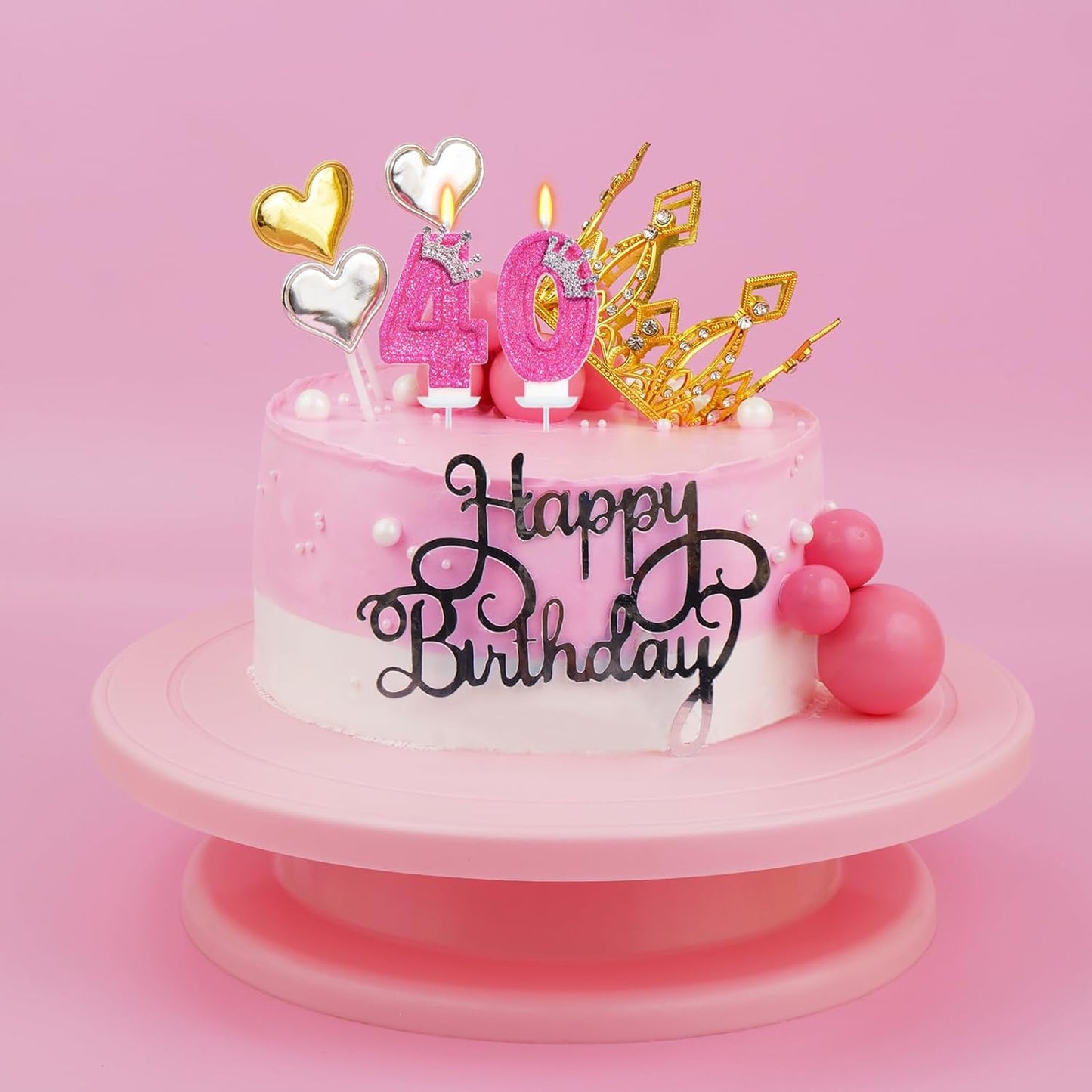 Birthday Candle for Cake, Crown Rose Number Candles, 2.76 inch Number Happy Birthday Candle, Cake Topper Decoration for Birthday Party (Number 40)