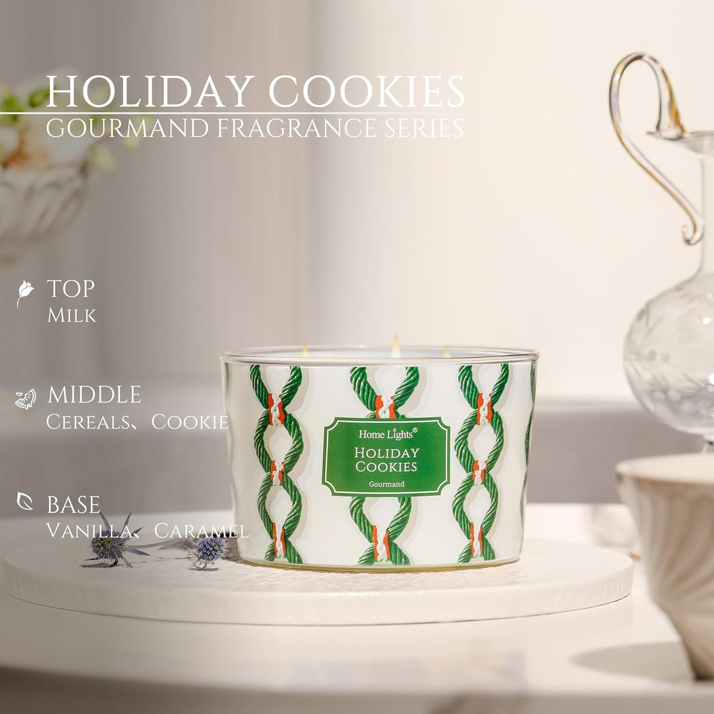 HomeLights 4-Wick Candles for Home Scented - 18oz Soy Wax Blend Candle Long-Lasting Fragrance, Rustic Modern Home Decor and Housewarming Gifts, Holiday Cookies