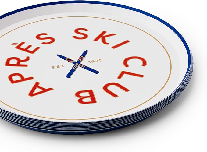 Bonjour Fête Après Ski Small Plates | Disposable Appetizer Plates for Winter Parties, Ski Lodge Events & Holiday Gatherings | Premium Party Supplies | Pack of 8, 8"