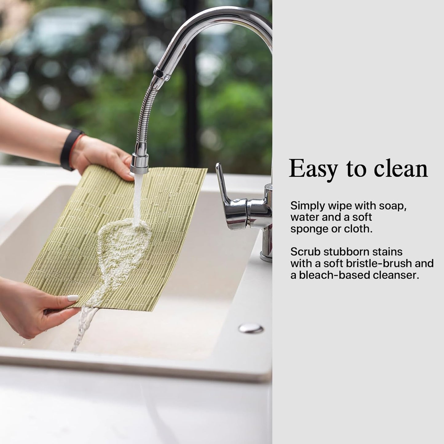 Placemats Set of 4 - Easy Clean Woven Vinyl Placemats for Dining Table, Indoor/Outdoor Place Mats, Washable PVC Table Mats （Pea Green）