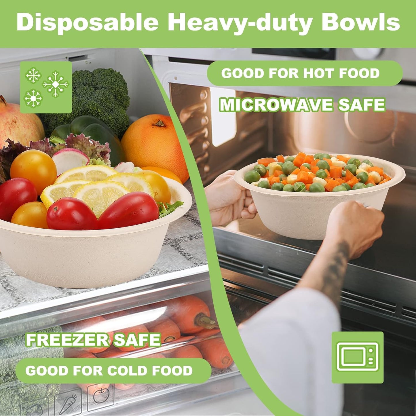 150 Pack Compostable Paper Bowls,16oz Heavy-Duty Disposable Paper Bowls,Natural Wheatstraw Fiber Compostable Bowls,Eco-friendly Disposable Soup Bowls Leakproof & Microwave Safe for Hot or Cold Use