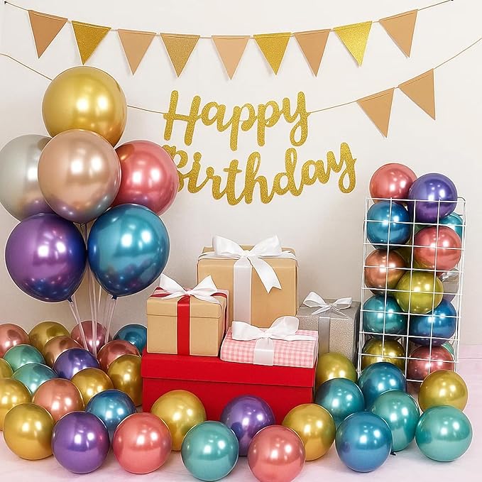 Patimate Balloons Assorted Colors 100 Pack 12 Inch Colorful Chrome Metallic Rainbow Party Balloons for Birthday Wedding Birthday Baby Shower Christmas Carnival Party Decorations Arch Garland