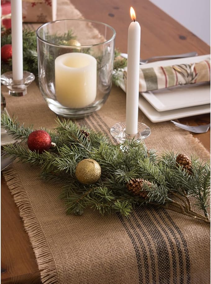 DII Jute Burlap Collection Kitchen Tabletop, Table Runner, 14x72, Middle Stripe Gray