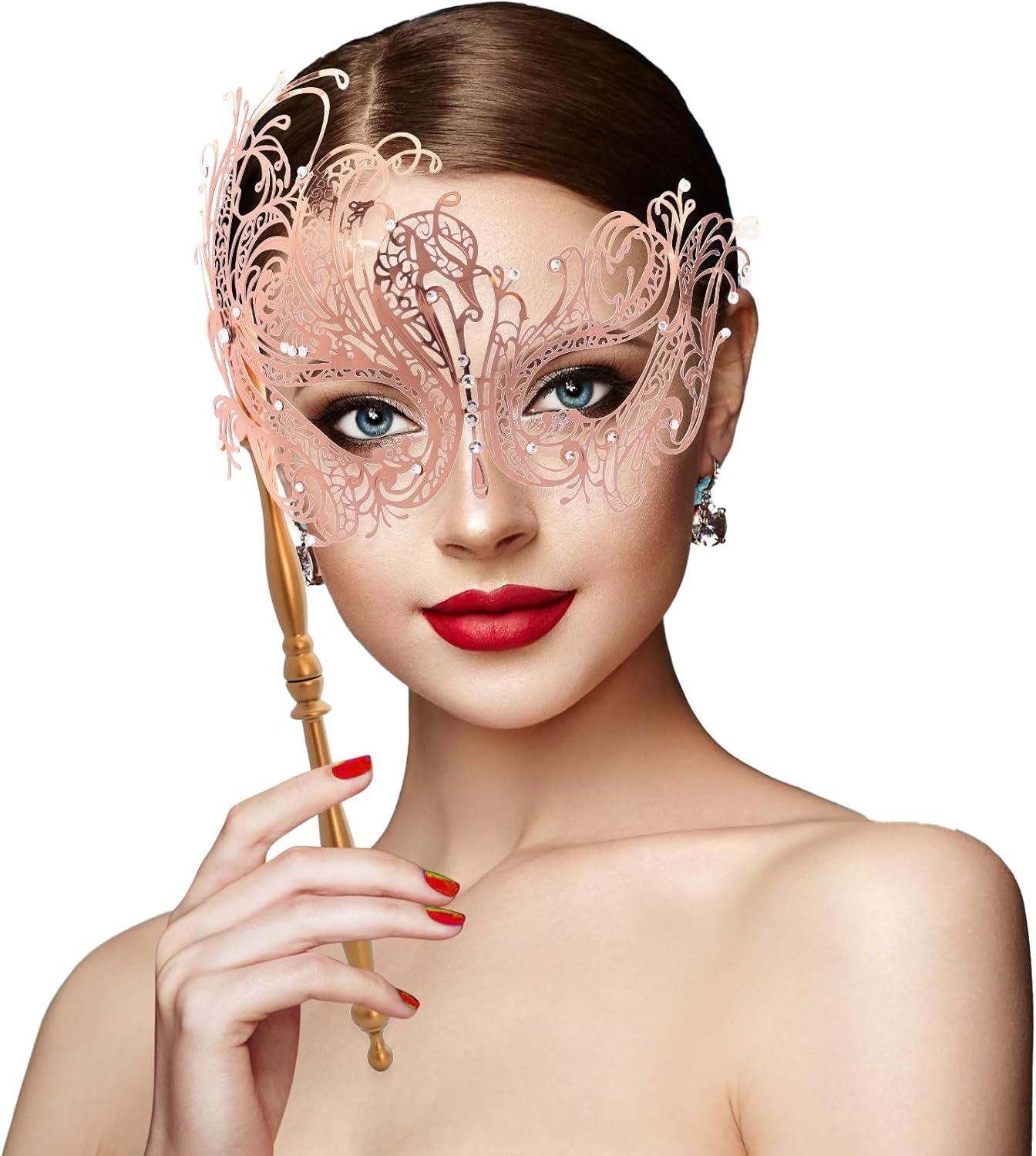 Coddsmz Masquerade Mask with Stick Venetian Mask Mardi Gras Decorations for Womens Halloween Costume Mask