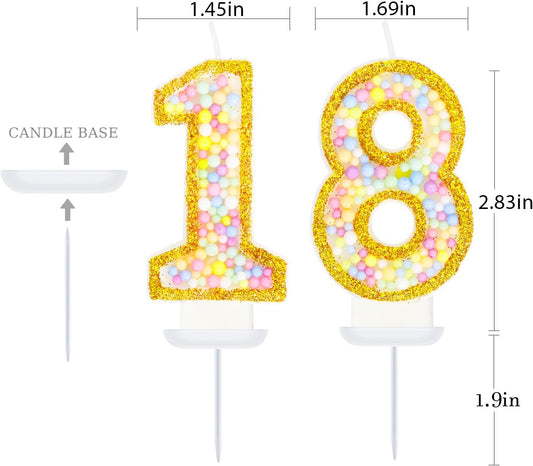 18th Birthday Candle for Cake, Colorful Macaron Numeral Candles for Boys/Girls, Birthday Party Cake Decorations, Golden Cake Topper for Birthday Party Supplies (Number 18)