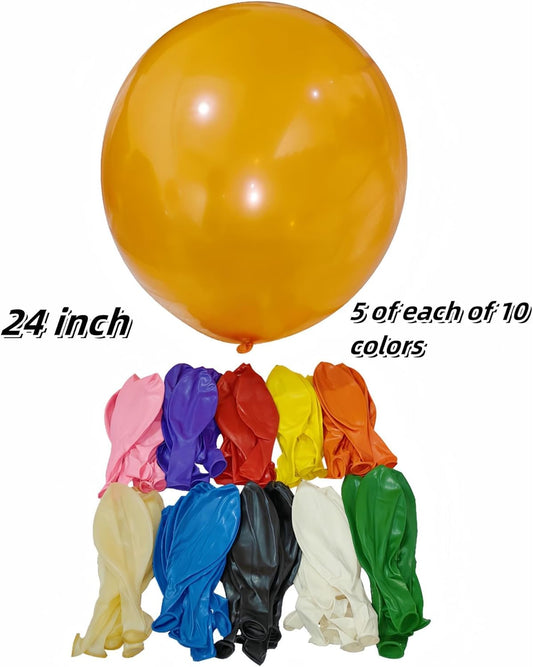50 Pack 24 inch Balloons 10 Assorted Colors Latex Rainbow Party Big Balloon Bulk for Various Party Events Decorations