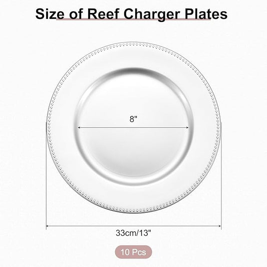 uxcell 10pcs Charger Plates Bulk 13 Inch Plastic Charger Plates Round Plate Chargers for Dinner Wedding Party Event Table Setting Decoration Silver