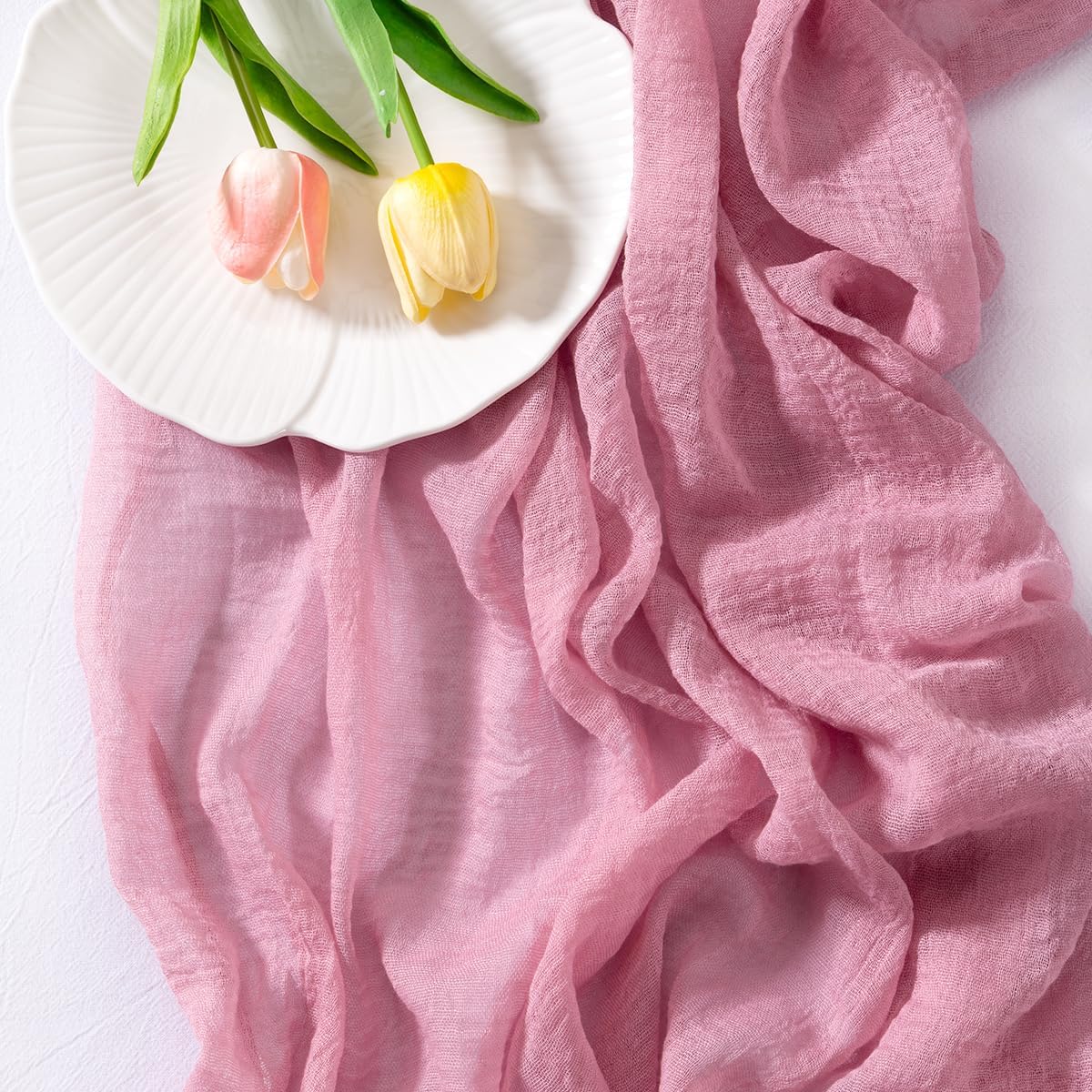 Socomi Cheesecloth Table Runner Mauve Fall Thanksgiving Gauze 120 Inch Rustic Boho Cheese Cloth Runner for Wedding Party Baby Bridal Shower Centerpiece Decoration Holiday Home Decorations