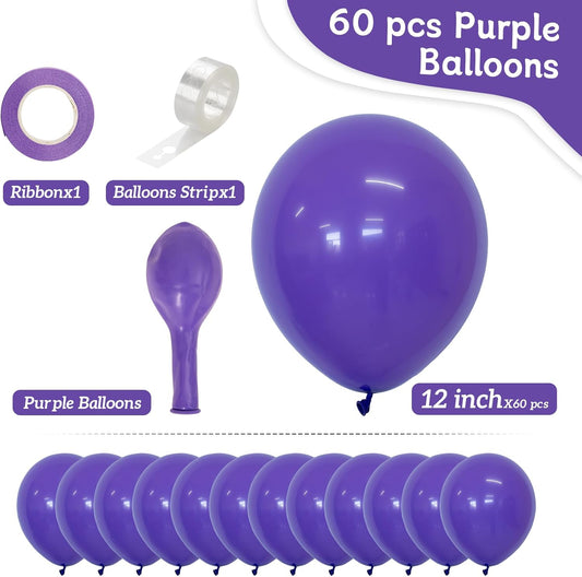Purple Balloons 60 PCS 12 Inch Dark Purple Balloons Royal Purple Balloons for Birthday Party Baby Shower Wedding Graduation Halloween Holiday Party Decoration