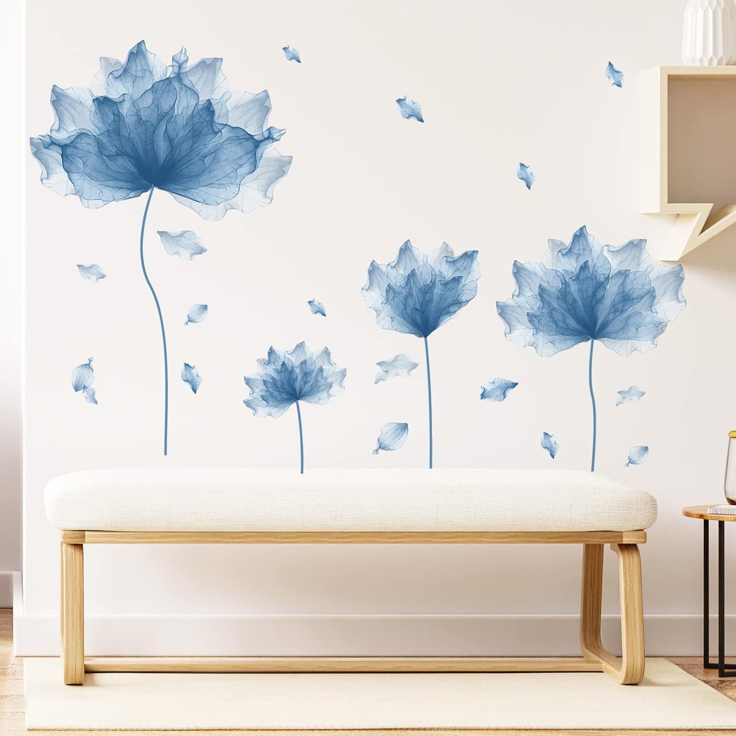 39.3'' x 32.6'' Huge Flower Petal Wall Decals Living Room Floral Wall Stickers Removable Peel and Stick Waterproof Wall Art Decor Stickers for Bedroom Bathroom Office (Blue)