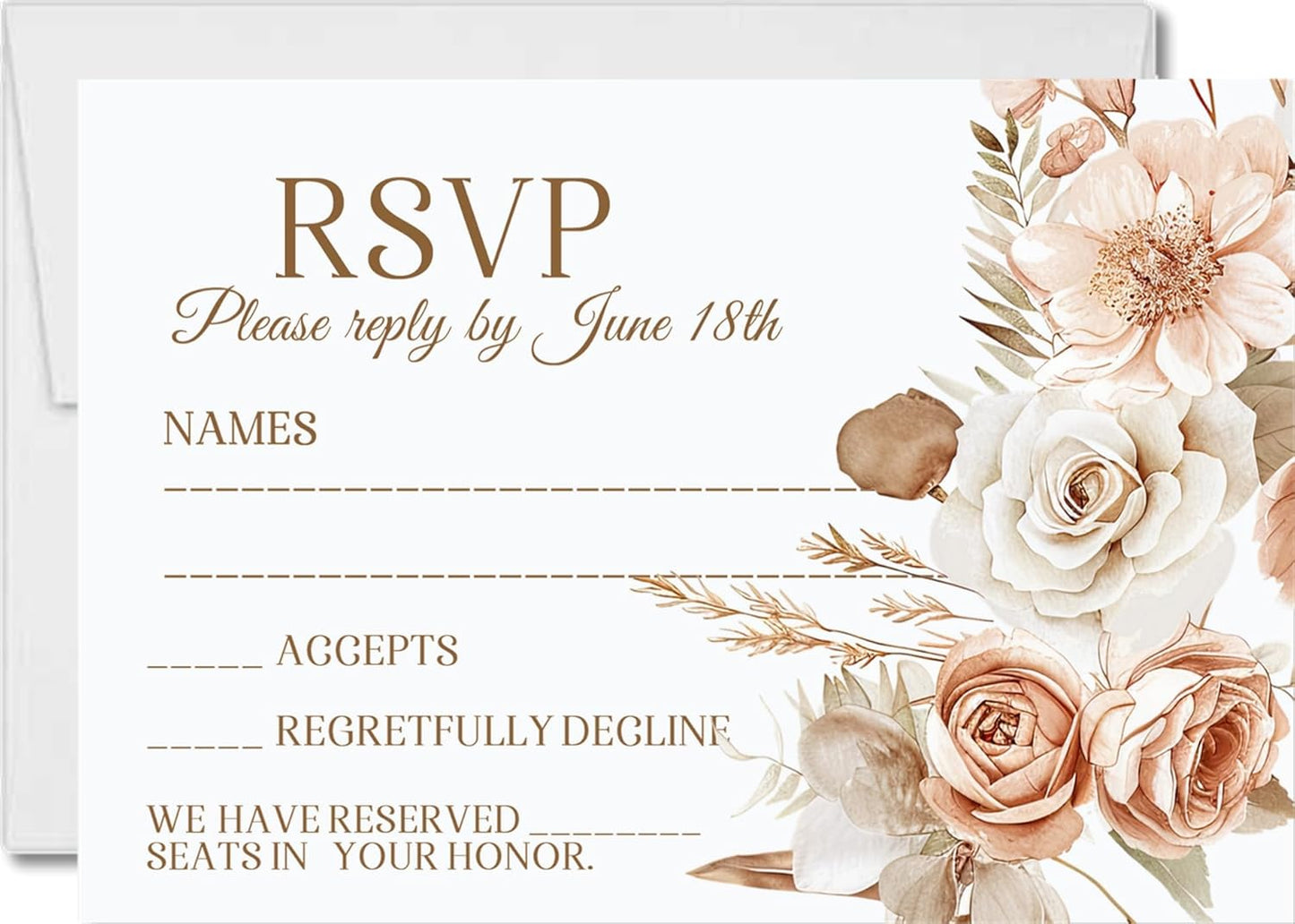 Neutral Blush Rose & Pampas Grass Wedding Invitations, Boho Design, Personalized, Set of 12 Invitations with Envelopes