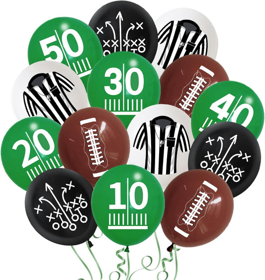 50pcs Football Balloons - Green & Brown Latex Party Balloons for Game Day, Tailgate & Themed Birthday Parties