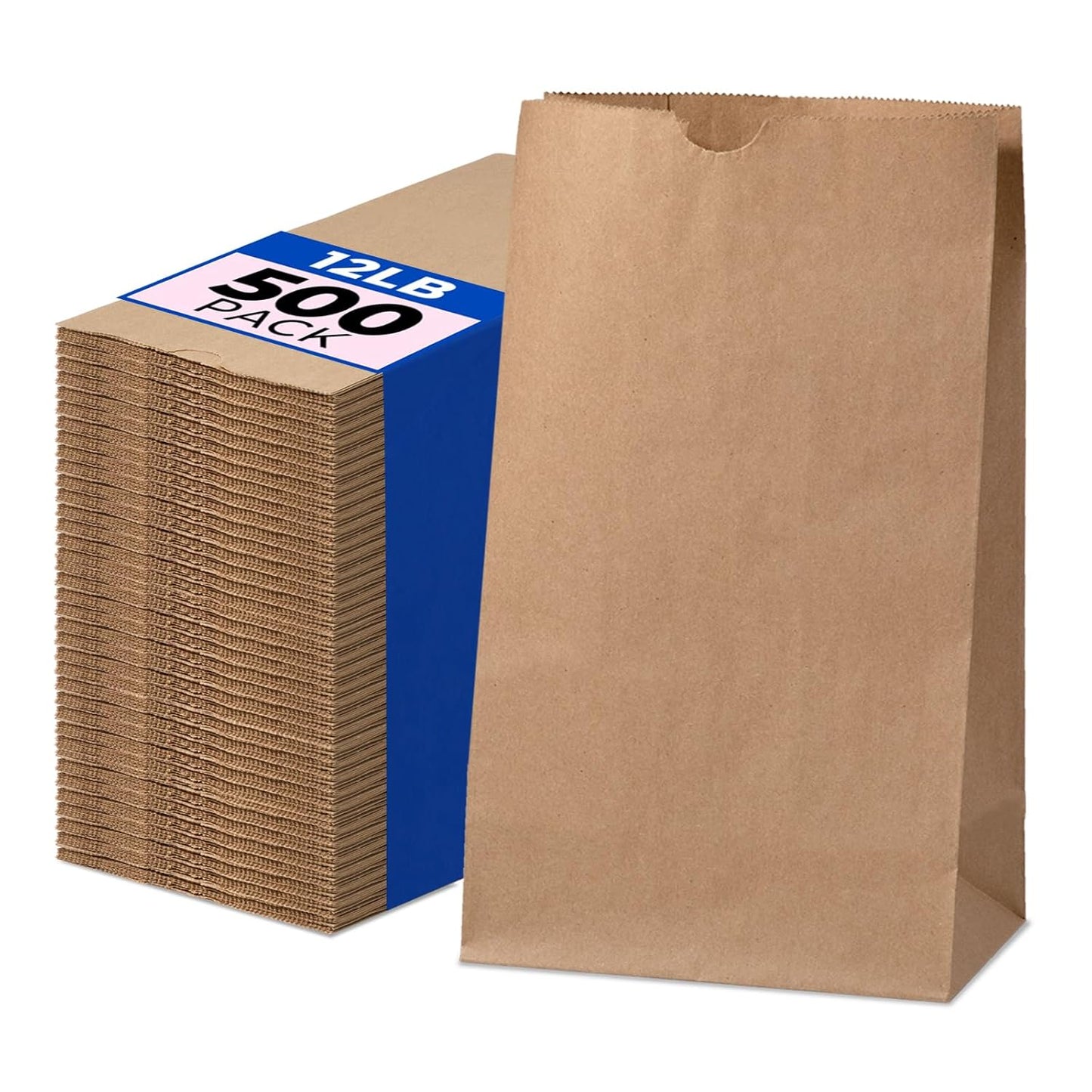 Fit Meal Prep 500 Pack 12 lb Brown Paper Lunch Bags, 13 x 7 x 4.5" Durable Paper Bags Bulk for Packing, Delivery, Take Out, Grocery, Retail Shopping, Premium Kraft Sack for Snacks, Bakery