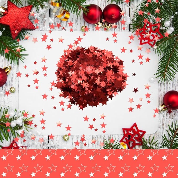 Ruidee 60g Star Confetti Metallic Foil Stars Table Confetti Metallic Foil Stars Sequin for Halloween Birthday Wedding Festival Party DIY(ZX/Red)