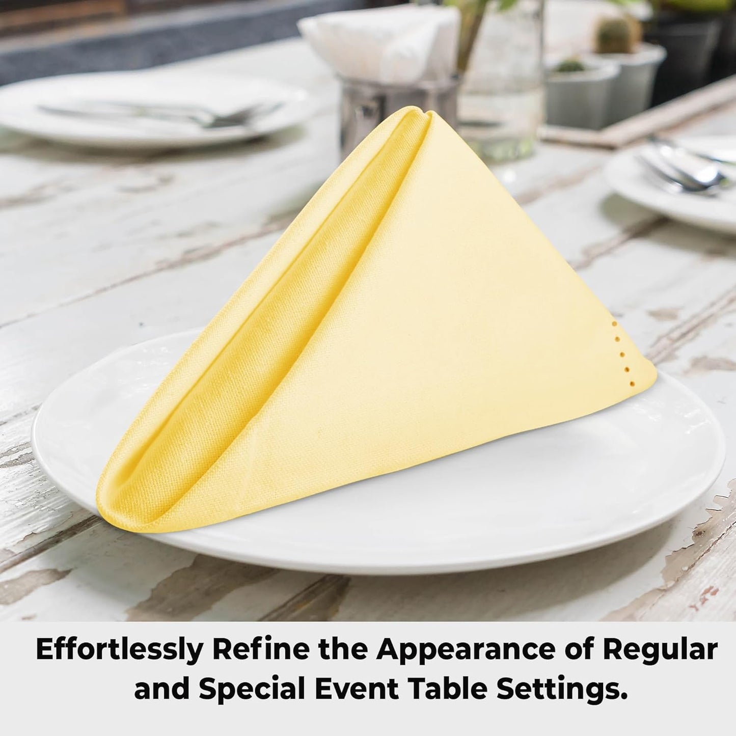 Urban Villa Fall Cloth Napkins Hemstitch Solid Yellow 100% Cotton Absorbent Dinner Napkins (Set of 12) 20x20 Inches Soft Durable Washable Reusable Ideal for Everyday Use Wedding Parties Thanks Giving