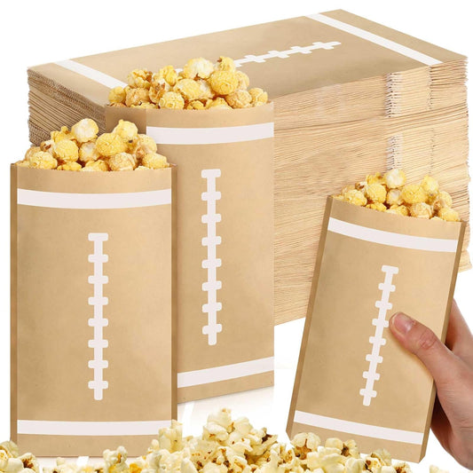 100 Pcs Football Popcorn Bags Football Popcorn Boxes Large Brown Kraft Papers Disposable Rugby Theme Candy Treat snack Bags for Sports Party Birthday Supplies