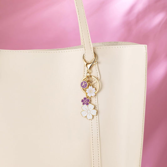 SELOVO Initial Keychain Flower Charms for Key Cute Pink Letter Keyring for Backpack