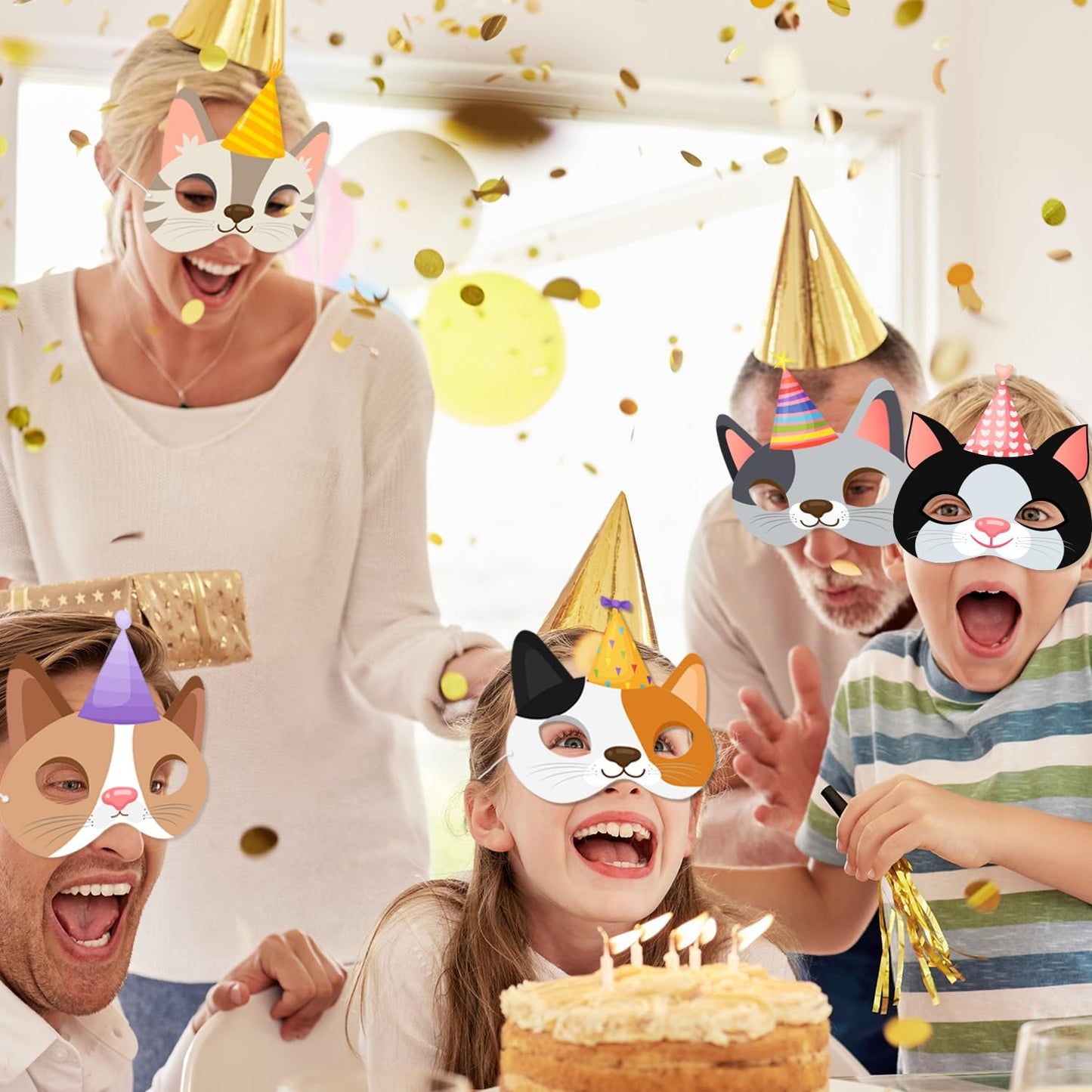 Cat Birthday Masks, 24 Pcs Kitten Party Mask Kitten Party Favor Masks for Cat Birthday Decorations Photo Booth Props