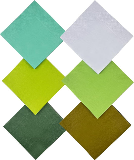 Green Cocktail Napkins 6 colors 5 * 5inch disposable Beverage Napkin paper for Cocktail, Wedding, Dinner，Brithday Party Dessert Wine Paper Napkins（ 120 Count）