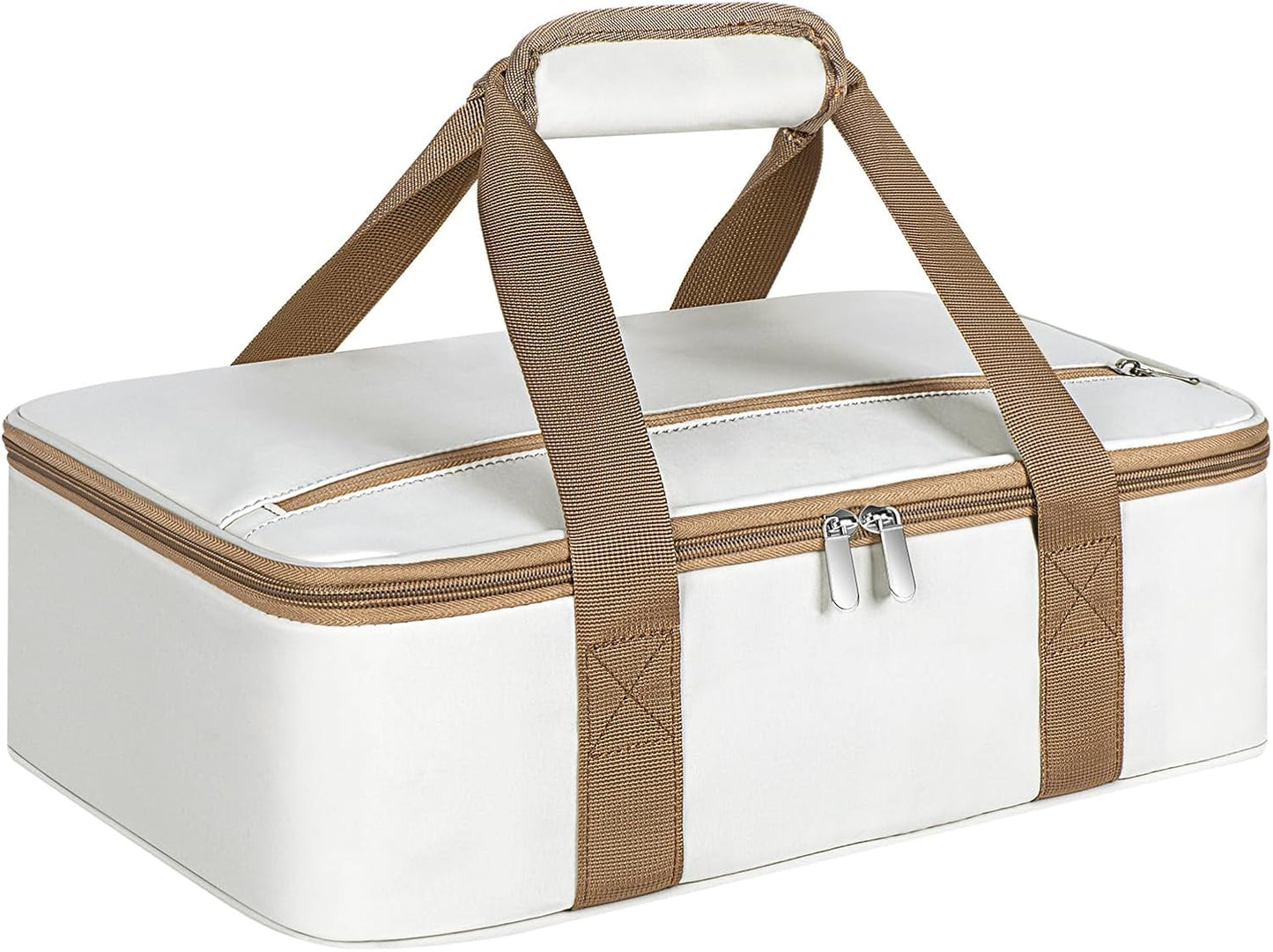 Insulated Casserole Carrier, Portable Casserole Carrier for Hot or Cold Food Lunch Tote Warmer or Cooler Bag, Lasagna Lunch Bag for Potluck Parties- Fits 9" x 13" Baking Dish-Beige