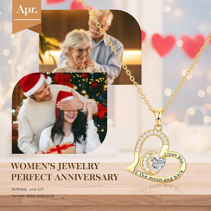 Anniversary Necklace for Women Birthstone Jewelry for Wife Gifts for Her Wife Birthday Gift Ideas Anniversary for Girlfriend I love you to the moon and back Necklaces Filled 925 Sterling Sliver