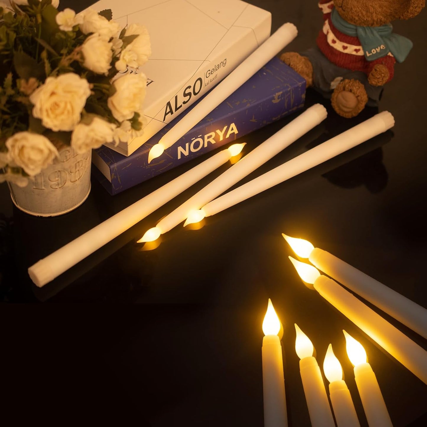 96pcs Flameless Flickering LED Taper Candles Bulk Battery Operated Candles for Christmas Halloween Birthday Wedding Party, (Ivory, 11 inch, 96pcs)