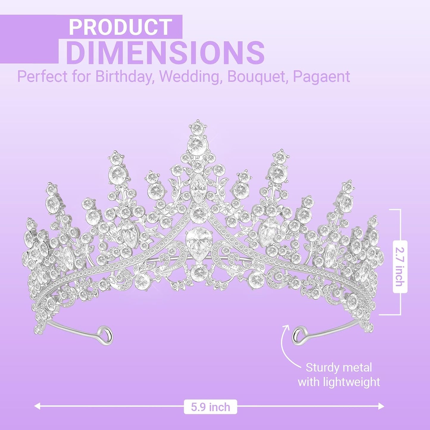 Tiara Crown for Women, Queen Tiara for Birthday Prom Bridal Party Custome Silver