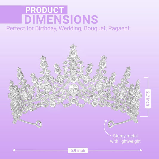 Tiara Crown for Women, Queen Tiara for Birthday Prom Bridal Party Custome Silver