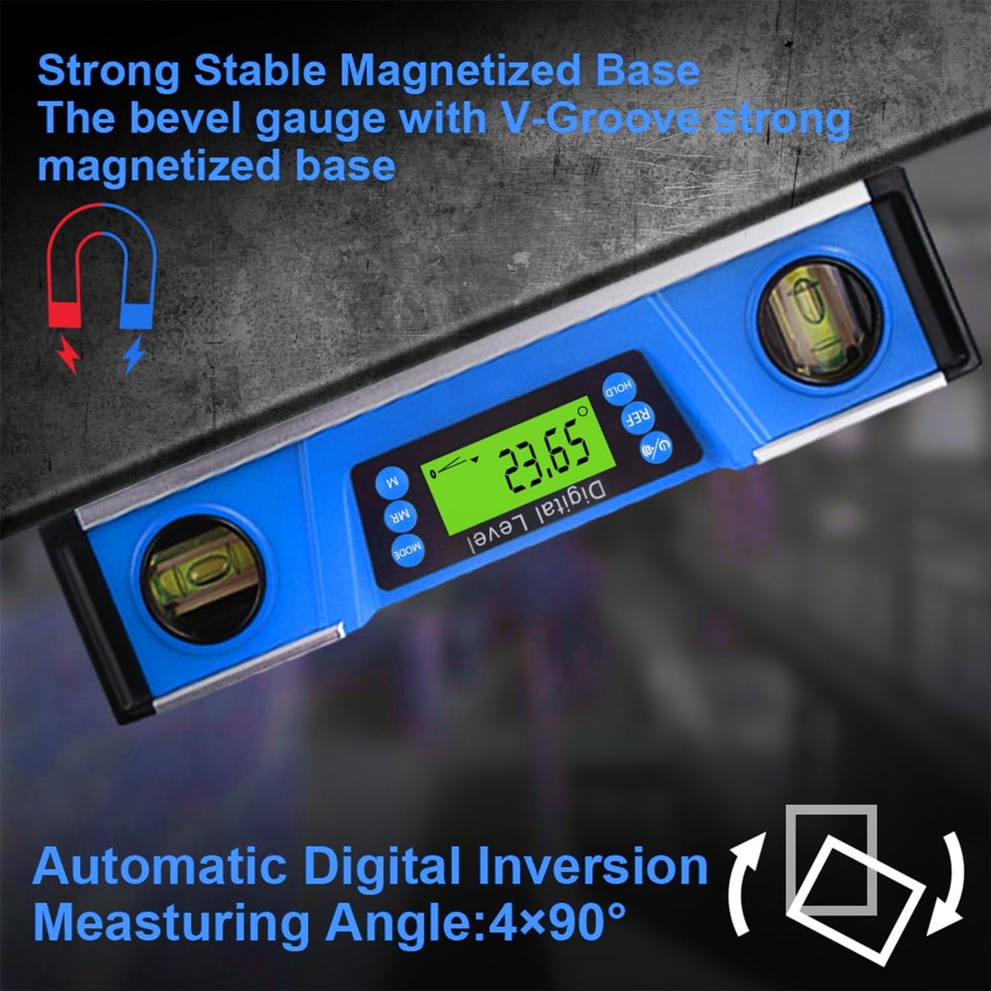 Digital Level and Protractor, 10 Inch IP54 Protected Electronic Bubble Inclinometer Angle Finder Gauge with Large LED Backlight Display & Magnetized V-Groove Base Carrying Bag Included (Blue)