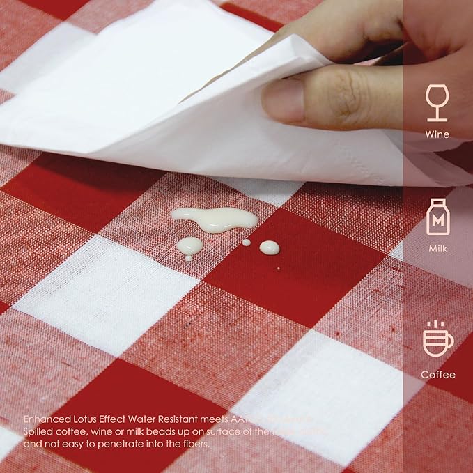 BALCONY & FALCON Rectangle Gingham Table Cloth – Water-Resistant Cotton Blend, Spill-Proof & Washable Checkered Tablecloth for Kitchen, Dining, Picnic, Party (Red White, 57x118 Inch)